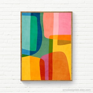 Arte de pared moderno con colores brillantes y vibrantes para sala de estar, pintura digital abstracta multicolor MCM, impresiones artísticas abstractas coloridas para pared MCM