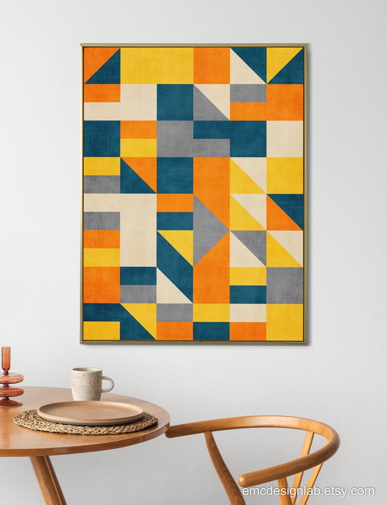 Abstract Geometric Modern Wall Art Print Orange Navy Yellow - Etsy