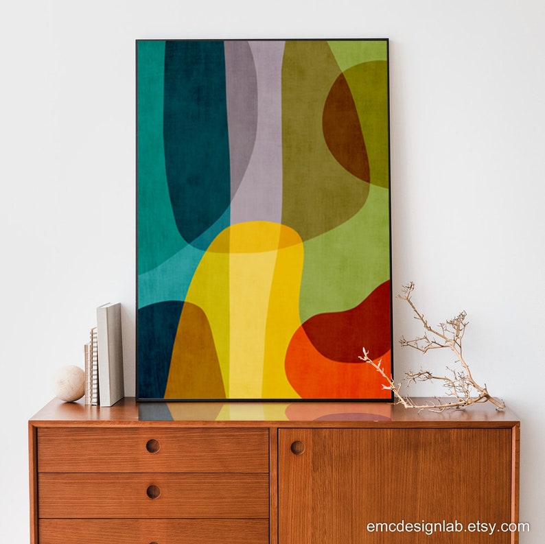 Living Room Colorful Print Available Also on Canvas, Mid-century Modern ...