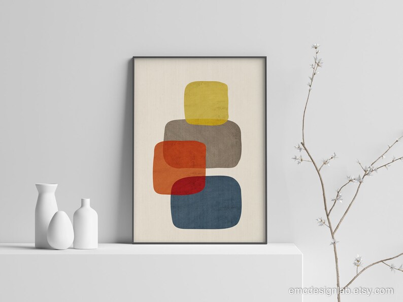 Organic Shapes Minimalist Midcentury Wall Art Living Room - Etsy