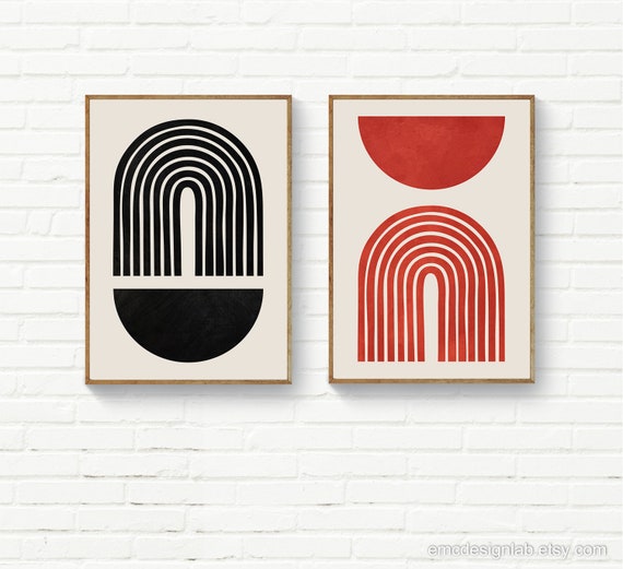 Abstract Modern Print | Red Rainbow Art | Minimalist Boho