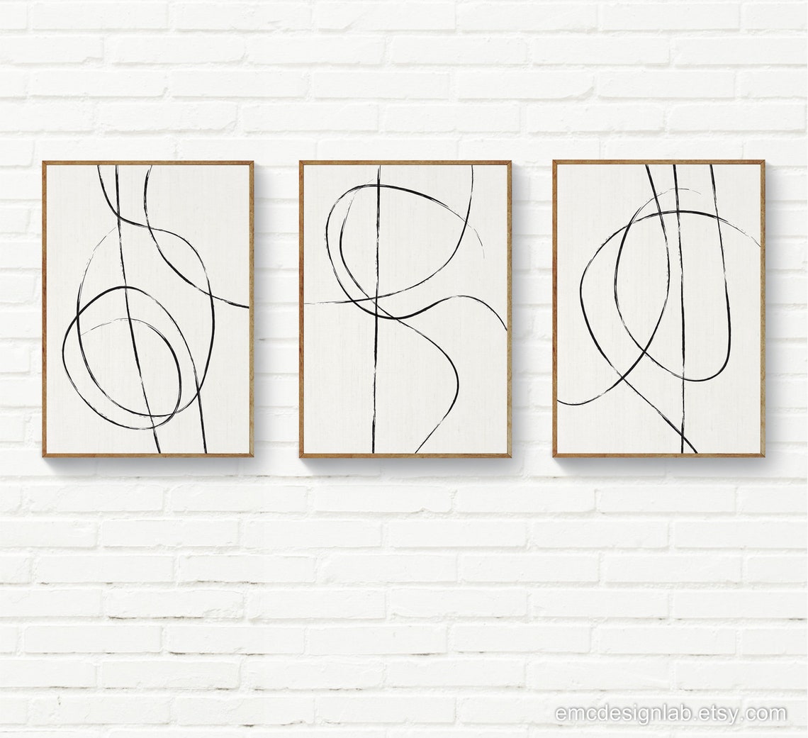 Set of 3 Line Art Prints Black & White Abstract Line Art Set - Etsy