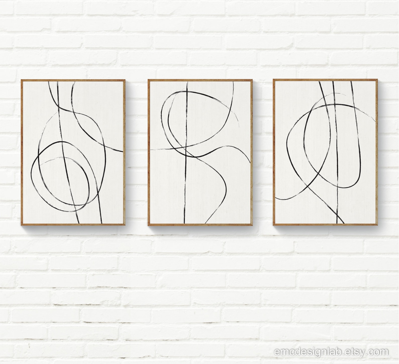 Set of 3 Line Art Prints Black & White Abstract Line Art Set Etsy