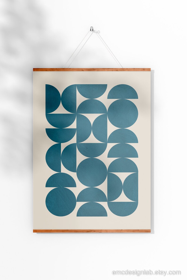 Minimalist Print Dark Teal Semicircles Wall Art Print, Large Modern ...