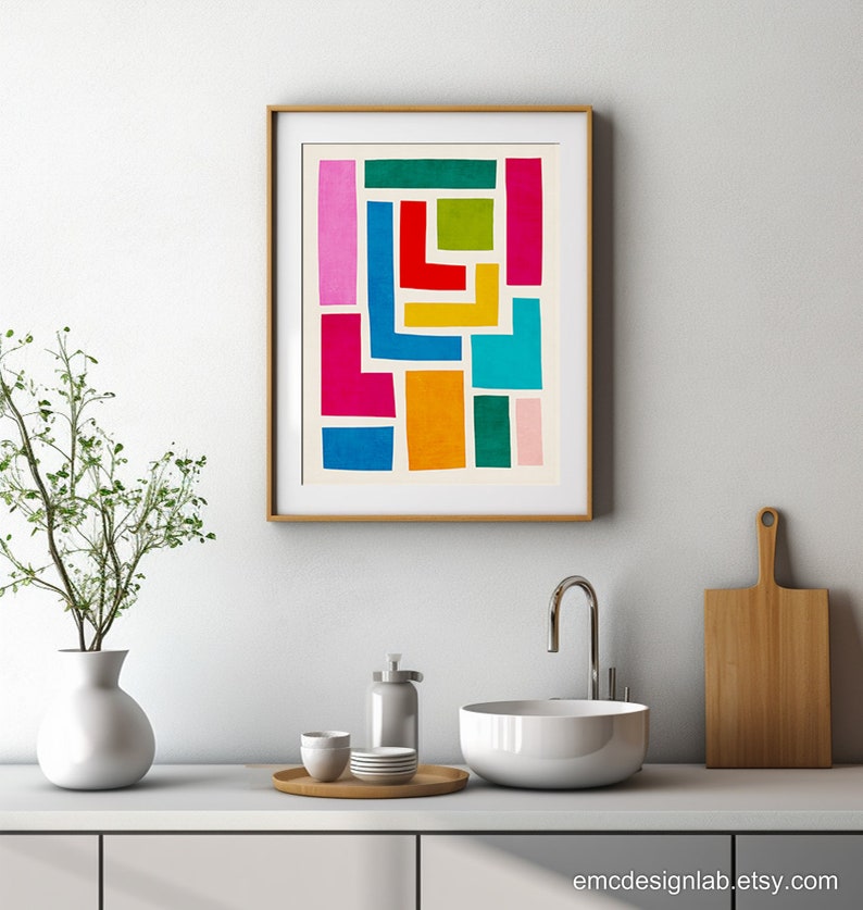 Geometric Colorful Shapes Abstract Art Print Bright Vibrant Colors Wall ...