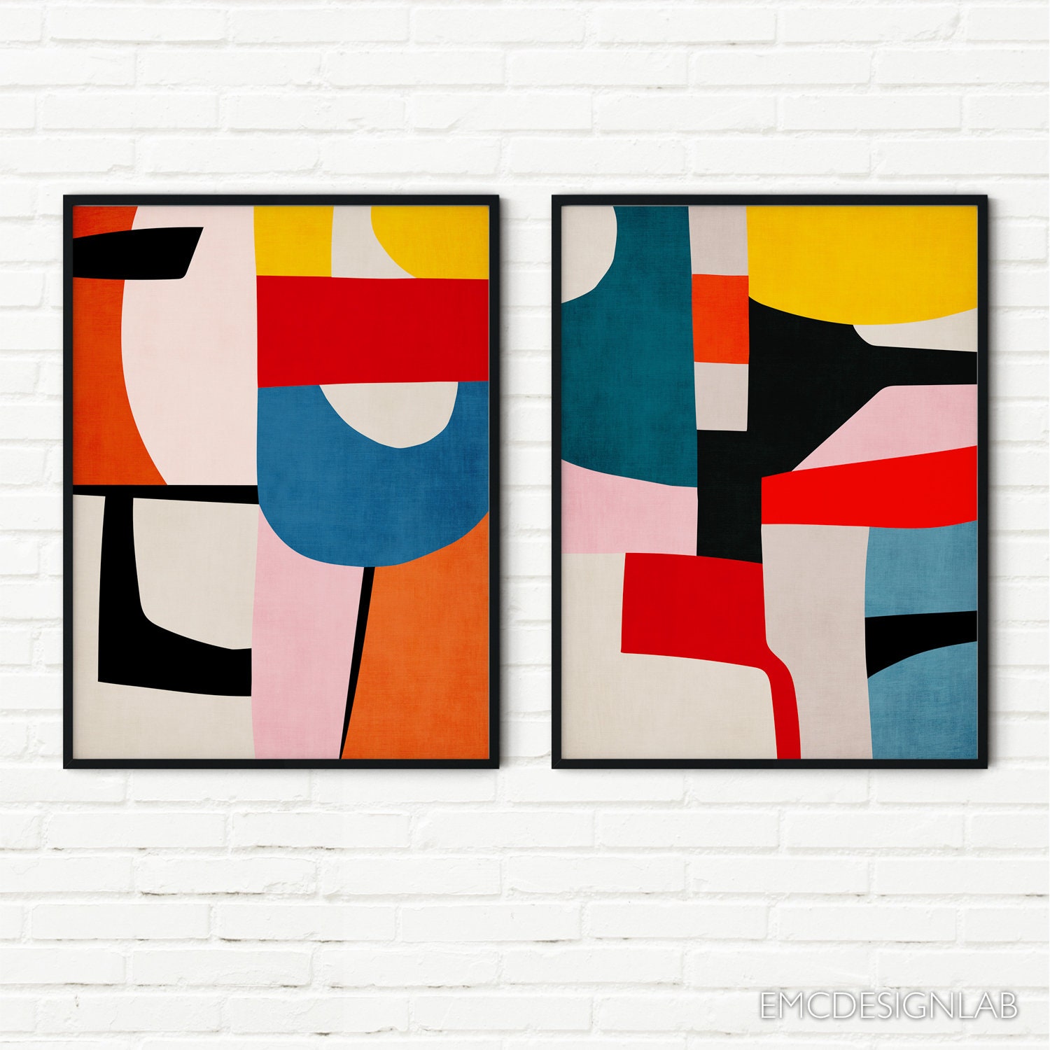 Modern art セット Modern Colorful Abstract Art Set of 2 Prints Bold Original
