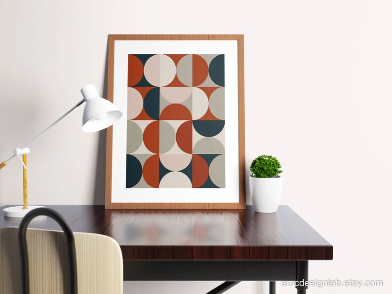 Burnt Orange Wall Art Blush Navy Beige Geometric Print Minimalist SemiCircles Art Moon Half Moon MidCentury Prints Living Room Art