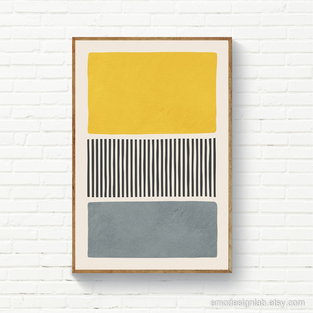 Yellow & Gray Modern Wall Art, Midcentury Original Poster, 24x36