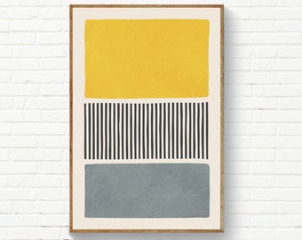 Yellow & Gray Modern Wall Art, Mid-Century Original Poster, 24x36 Living Room Wall Art, Vertical Lines Original Minimalist Print