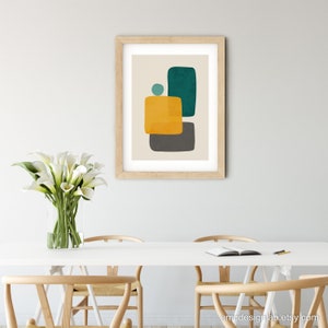 Abstract Wall Art, MCM Modern Prints, Living Room Teal Mustard Gray ...