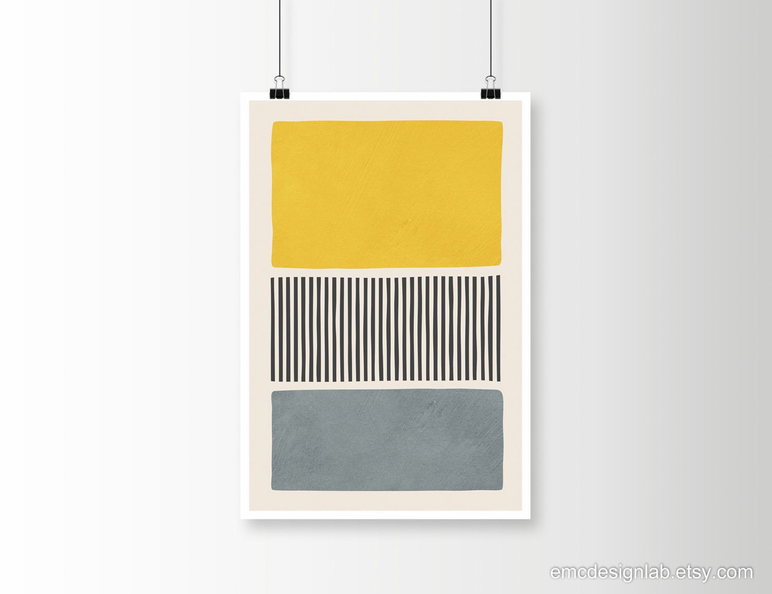 Yellow & Gray Modern Wall Art Midcentury Original Poster Etsy