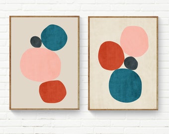 2er Set Mid Century Modern Print, 2er Set Bunter Minimalistischer Print, 2er Set Moderne Wandkunst, Original Prints