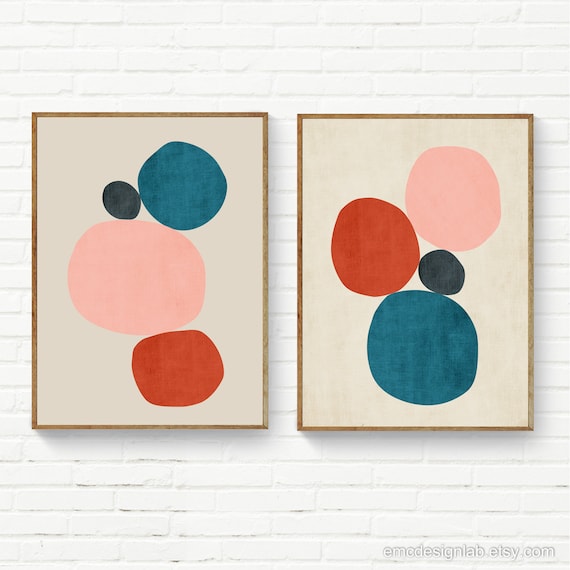 Set of 2 Mid Century Modern Print, Set of 2 Colorful Minimalist