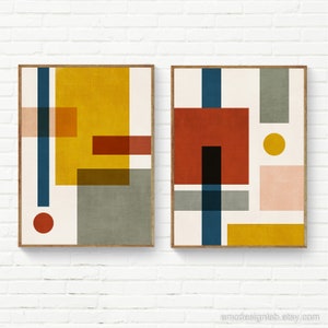 Set of 2 Mid-Century Modern Wall Art, Set of 2 Bauhaus Style Prints, Original Geometric Modern Prints