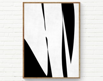 Black and White Minimalist Painting, Large Size Abstract Art, Original B&W Contemporary Wall Art, Living Room Digital Art