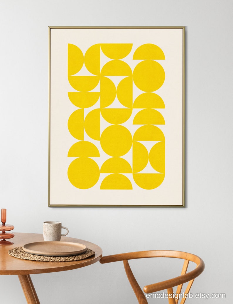 Bright Yellow Modern Wall Art Print / Simple Minimalist Design Yellow Semicircles Wall Art / Pineapple Lemon Electric Yellow Artwork Design image 4