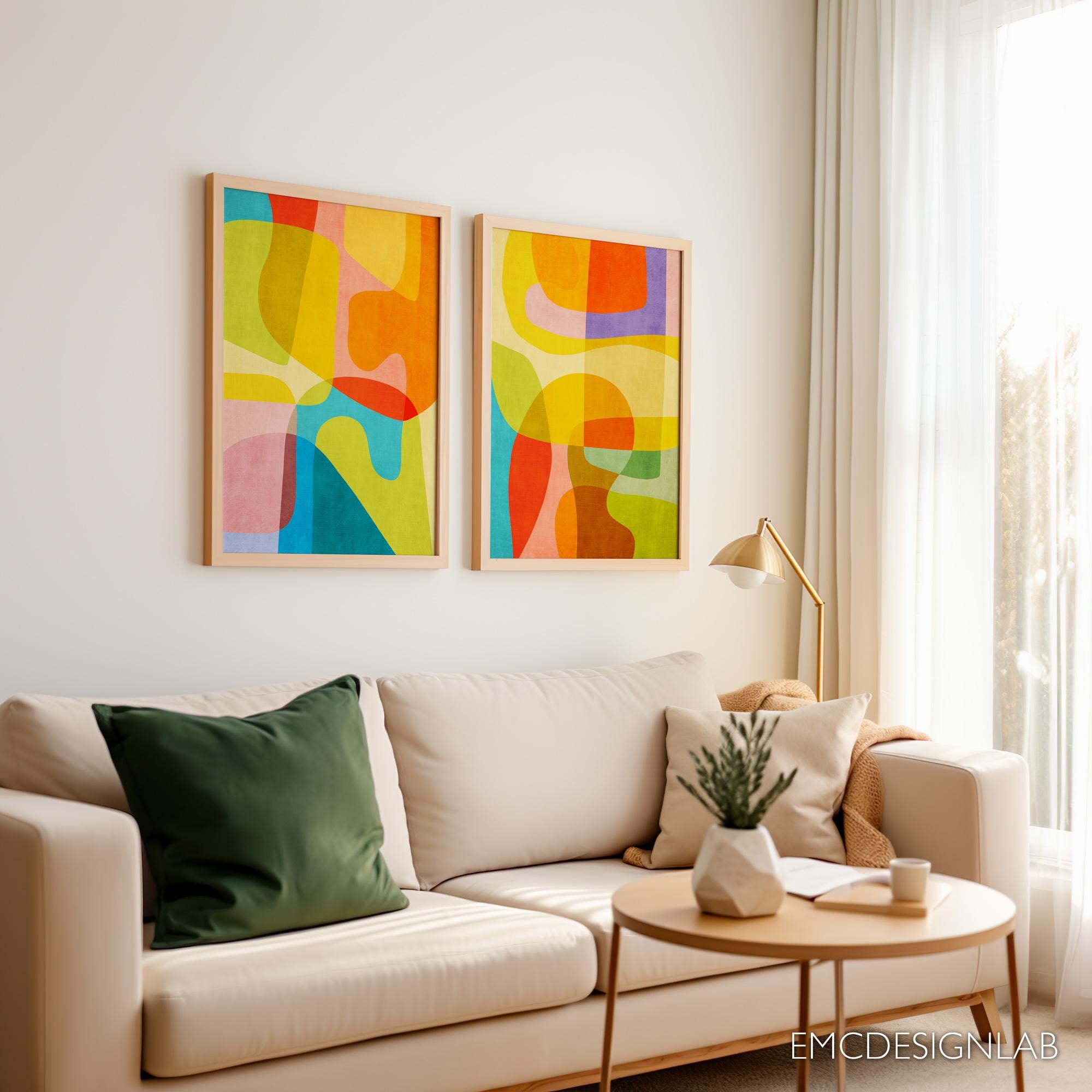 アート・デザイン・音楽 Vivid Style in Colour Bright Colors Vivid Tones Abstract Art Set of 2 Prints, Also on