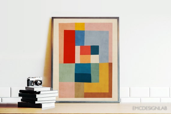 Modern Colorful Mid-century Art Print Geometric Hard Edge Painting