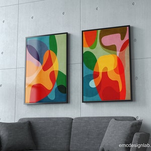 Set of 2 Colorful Modern Art, Set of 2 Mid-Century Abstract Prints, Vibrant Color Wall Art, Mid-Century Modern Prints, Bold Design image 9