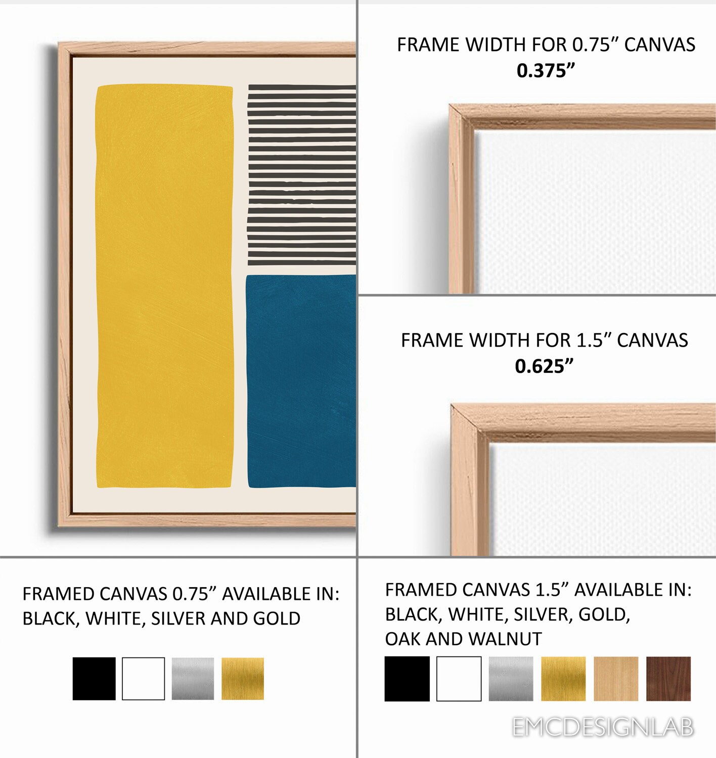 Blue Yellow Minimalist Modern Artwork Black Bold Lines Canvas Wall Art ...