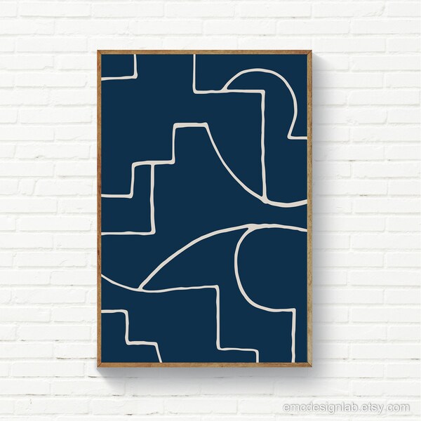 Simple Line Wall Art Navy Print Etsy