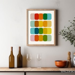 Abstract Mid Century Print Minimalist Modern Wall Art Abstract Geometric Artwork, Blue Red Orange Yellow Print image 8