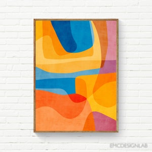 Orange Yellow Blue Abstract Artwork Modern Nursery Playful Art Print also on Canvas