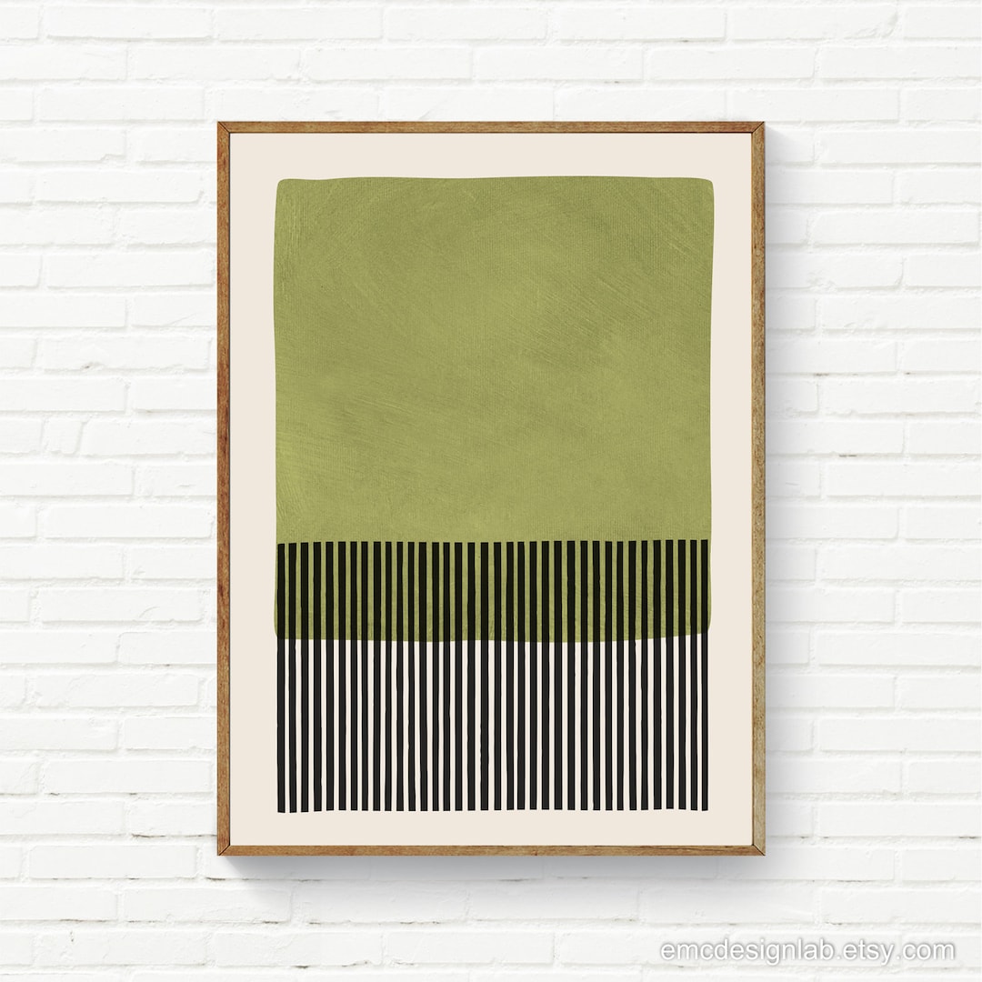 Green Black Wall Art, Bold Black Lines Print, Original Green Wall Art