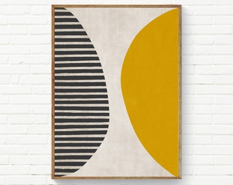 Senfgelbe und schwarze abstrakte Wandkunst, mutiger Minimalismusdruck, modernes Boho-Dekor, Wohnzimmer Exklusive Riche Textures Art Prints