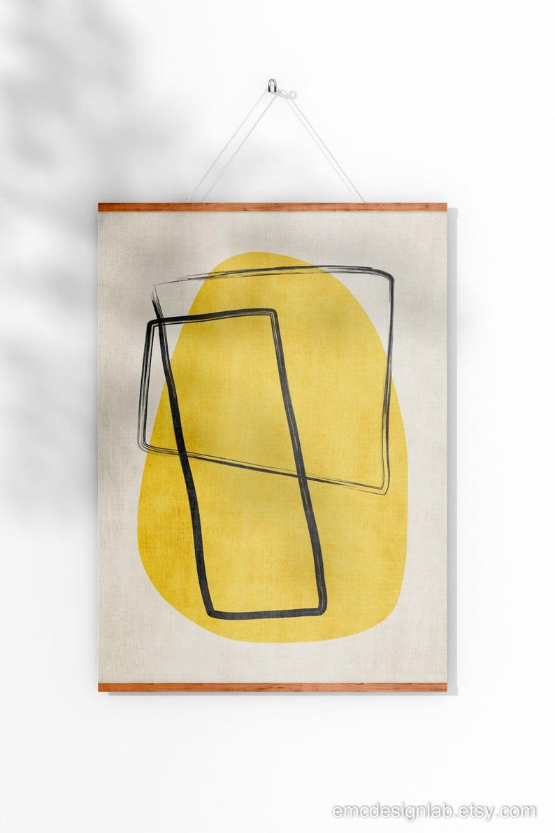 Yellow Black Minimalist Wall Art Print Rich Texture Hand Drawn Bold ...