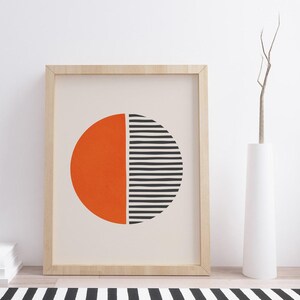Bright Orange Dark Gray Wall Art, Bold Print Simple Shapes, Vibrant Print, Minimalist Pop Orange Black Wall Decor, Orange SemiCircle Art image 6