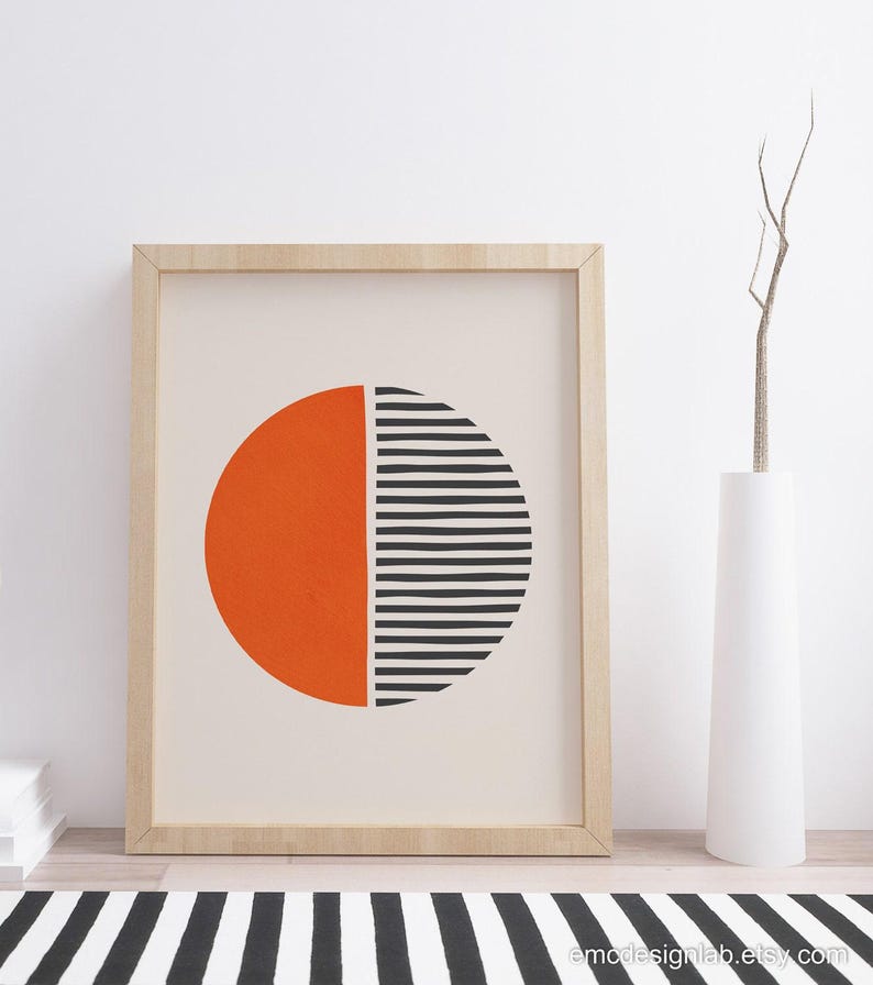 Bright Orange Dark Gray Wall Art, Bold Print Simple Shapes, Vibrant Print, Minimalist Pop Orange Black Wall Decor, Orange SemiCircle Art image 6
