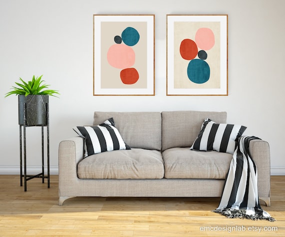 Set of 2 Mid Century Modern Print, Set of 2 Colorful Minimalist