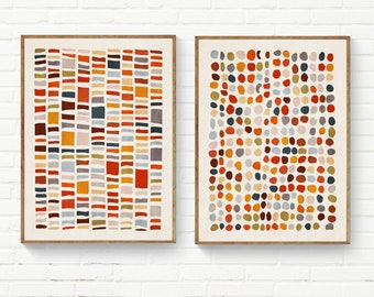 Earth Colors Prints Set of 2 Print Warm Tones Print Set Mosaic Tiles Print Colorful Circles Artwork Modern Kitchen Print