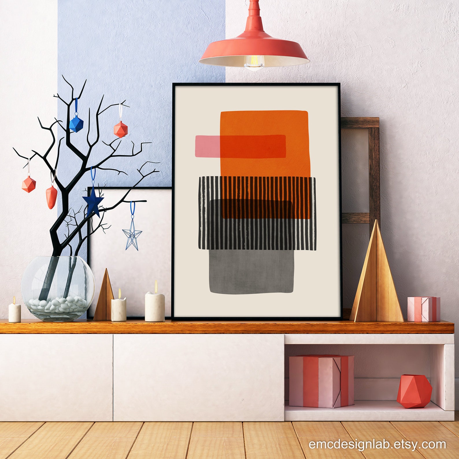Orange & Gray Wall Art Abstract Shapes Modern Artwork Orange Etsy
