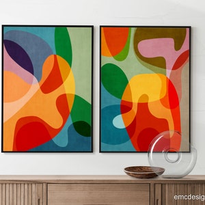 Set of 2 Colorful Modern Art, Set of 2 Mid-Century Abstract Prints, Vibrant Color Wall Art, Mid-Century Modern Prints, Bold Design image 7