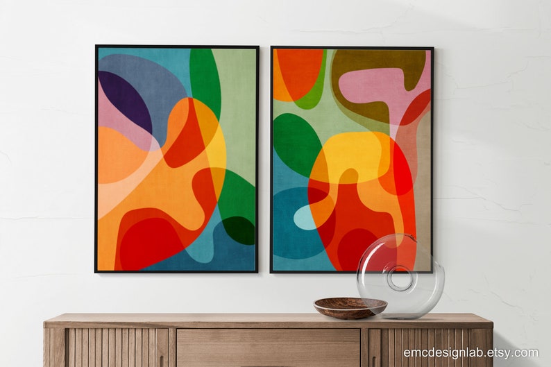 Set of 2 Colorful Modern Art Set of 2 Midcentury Abstract Etsy