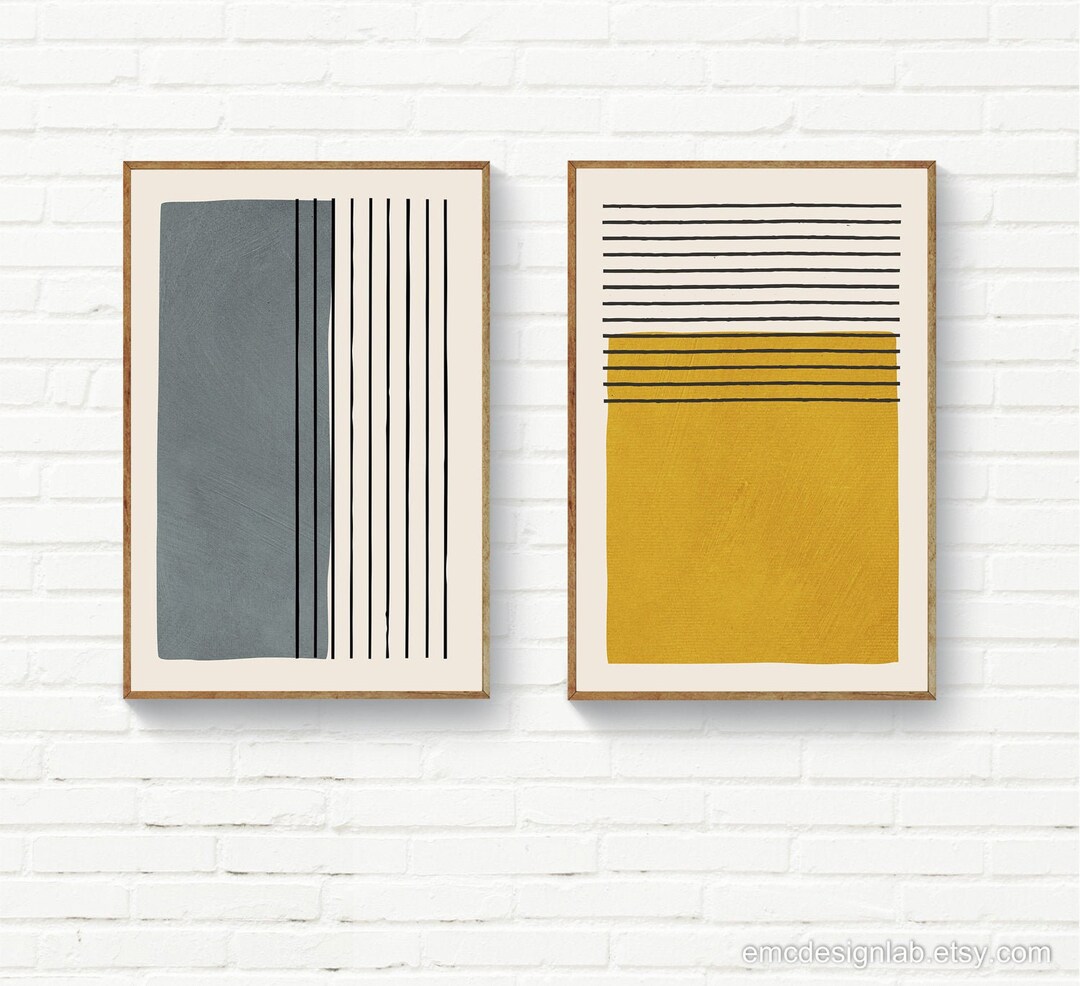 Set of 2 Mustard Wall Art, Set of 2 Abstract Prints, Original