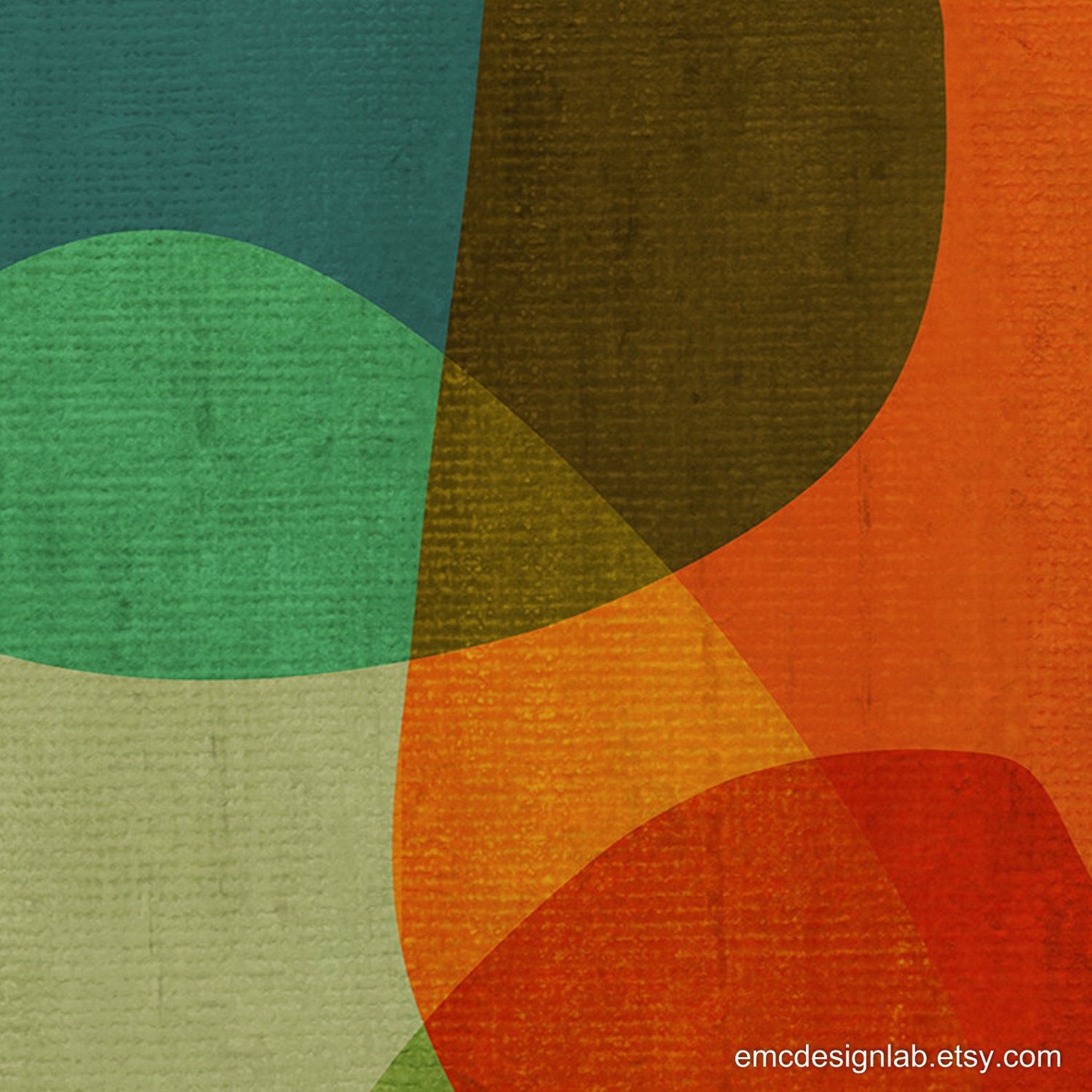 Midcentury Wall Art Burnt Orange Teal Abstract Organic Etsy