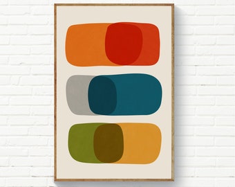Colorful Abstract Wall Art, Original Mid-Century Print, Bold Colors Modern Abstract Artwork, Living Room Kitchen Decor, Prints Large Size