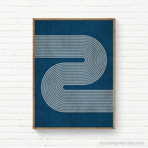 Imprimé lignes rétro minimalistes bleu marine et beige, art mural minimalisme moderne, art mural beige bleu marine image 1