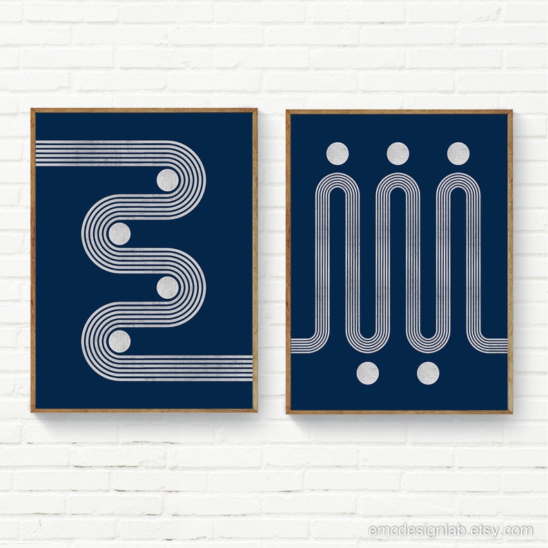 Navy & Gray Wall Art Minimalist Wall Art Abstract Lines Wall Etsy