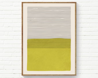 Chartreuse Green Minimal Art Print, Black Lines Color Block Chartreuse Wall Art, Minimalist Simple Unique Digital Artwork