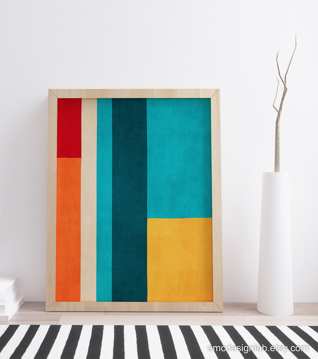 Cadre Art mural abstrait géométrique bleu orange vert gris peinture acrylique peinture sur toile grand art mural orange art peinture - Canada