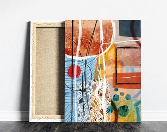 Opvallend abstract kunstwerk op canvas met rijke kleuren, unieke woonkamerdecoratie, studio kunstprint