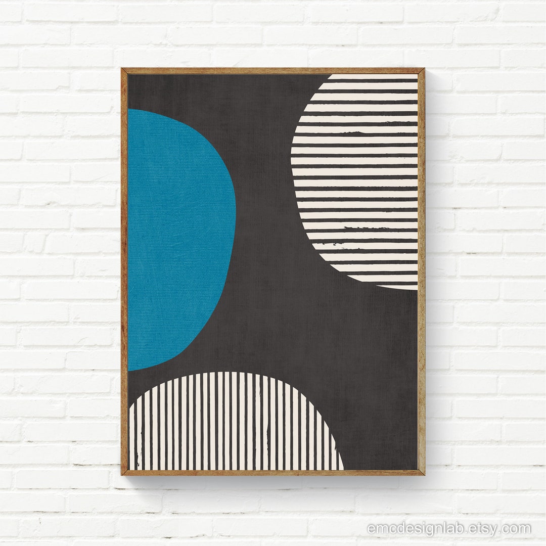 Minimalist Blue White Gray Wall Art, Modern Studio Modern Abstract