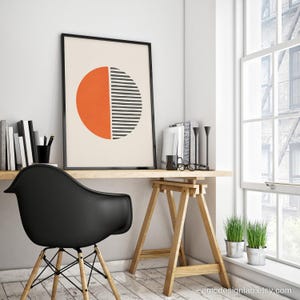 Bright Orange Dark Gray Wall Art, Bold Print Simple Shapes, Vibrant Print, Minimalist Pop Orange Black Wall Decor, Orange SemiCircle Art image 3