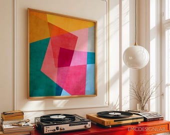 Colorful Geometric Square Canvas Wall Art: Modern Abstract Original Artwork