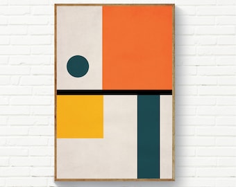 Geometric Abstract Art Print, Bauhaus Style Wall Art, Yellow Teal Orange, Abstract Mid-Century Art, Modern Home Decor