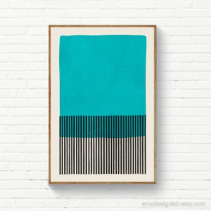 Minimalist Print, Abstract Turquoise and Stripes Wall Art, Mid Century Modern Minimal Print, Minimalist Art Decor